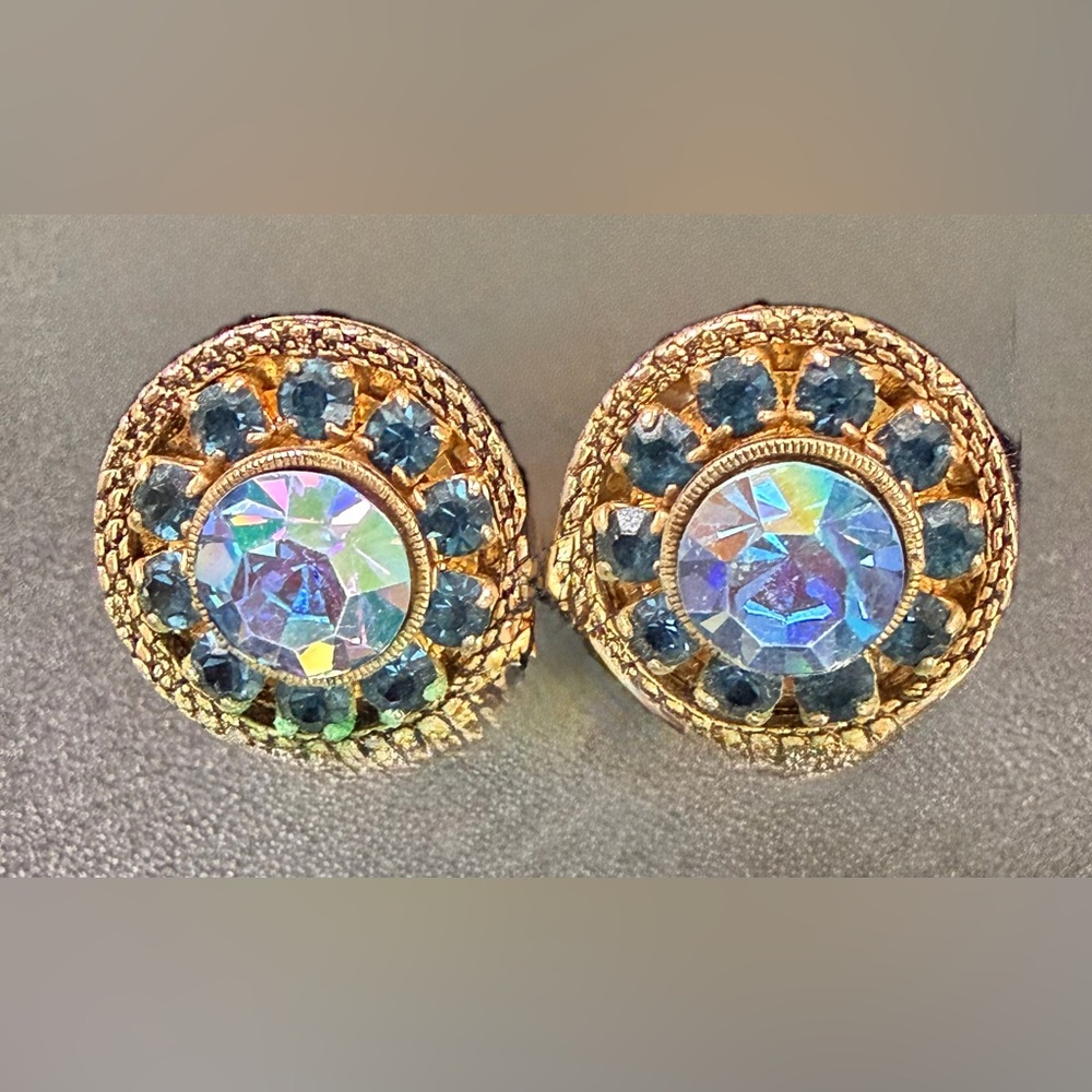 Elegant Gold and Blue Crystal Earrings